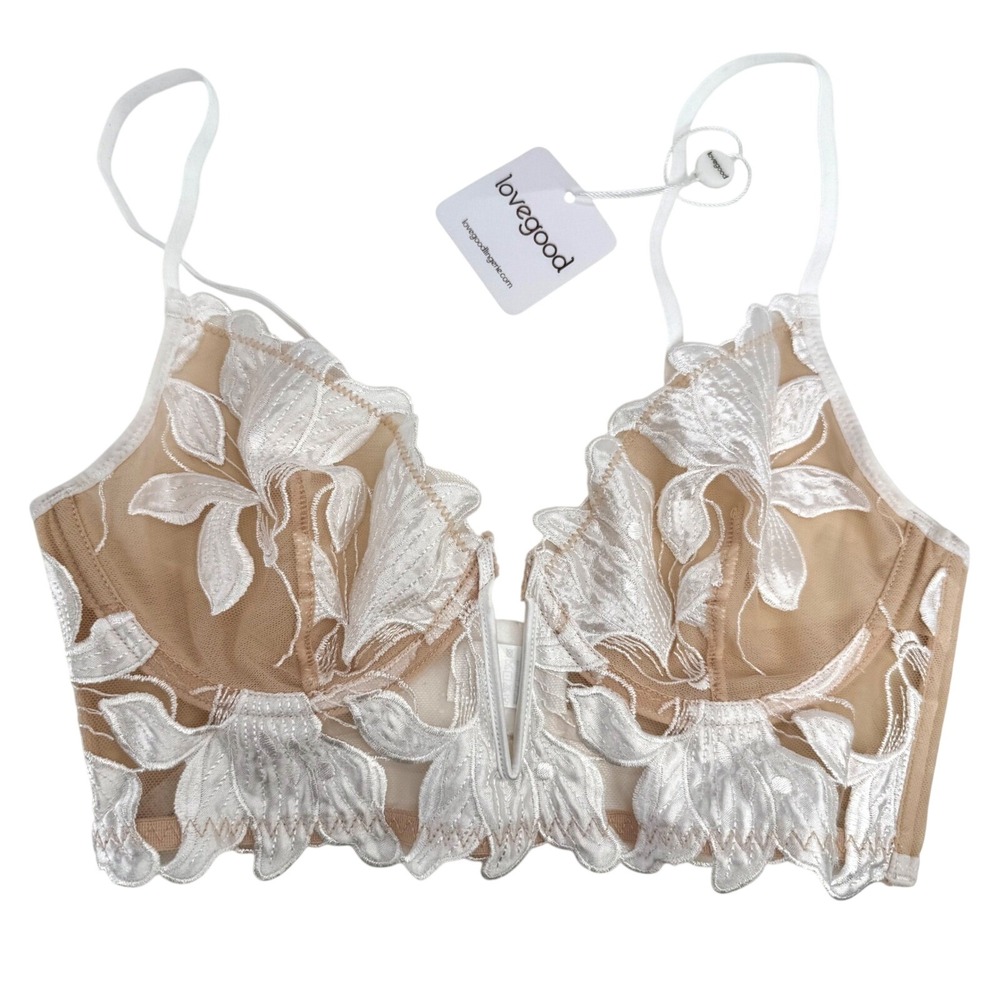Lovegood Lace Trimmed Bralette Beige Embroidery Women's Bra Size M